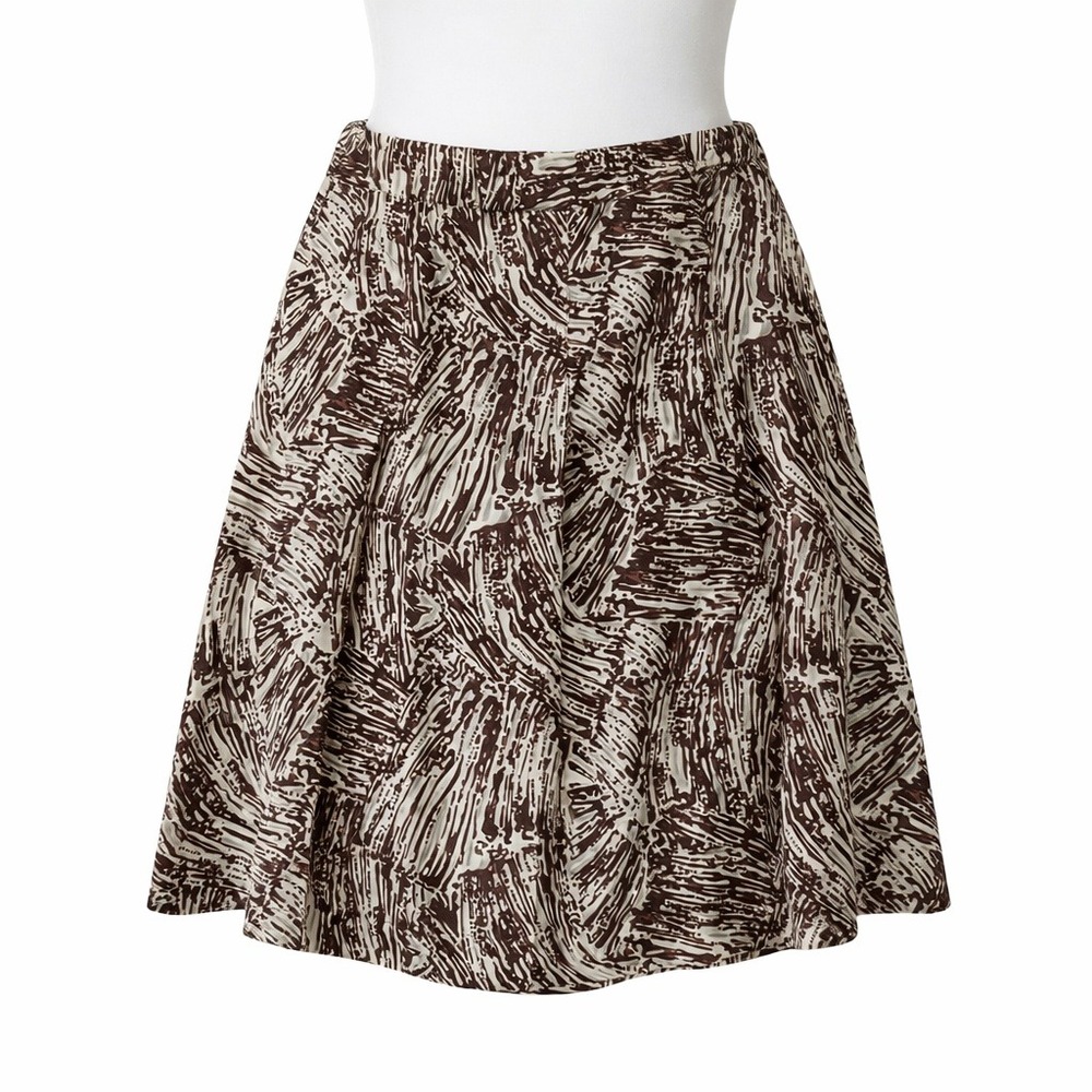 Merona‎ Womens 100% Silk Brown Tan Abstract A Line Skirt Size 12 Office Career
